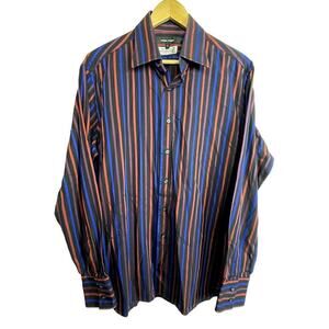 Rykiel Homme Men's Shirt Italy Sz 17 Black Colorful Stripe Long Sleeve Button Up